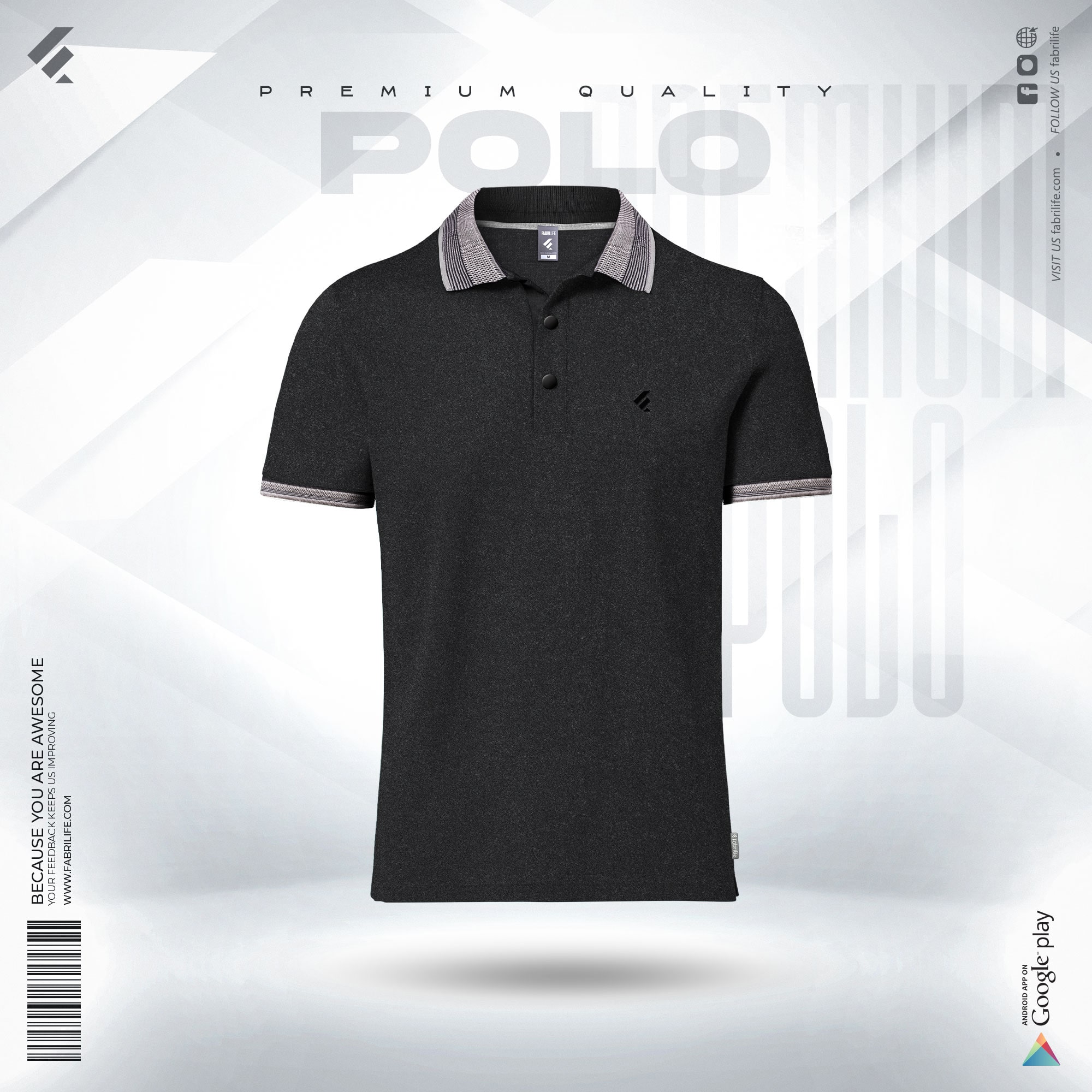 Premium Designer Edition Double PK Cotton Polo - Granite - At Best Price | Fabrilife