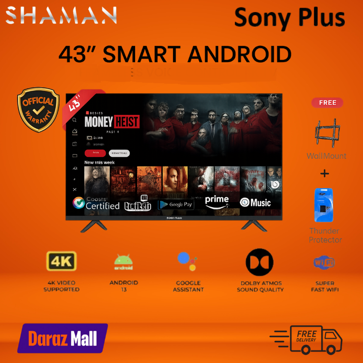 Sony Plus 43 inch Frameless Smart LED TV Wi-Fi Full HD 4K Supported Android Television