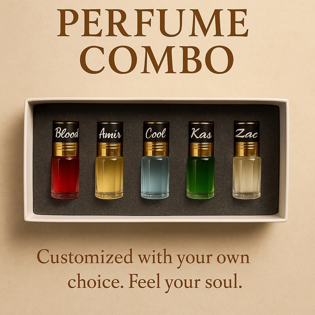 5 pcs Combo Attar 3ml( Vampire Blood-Sultan-Dunhil Desire-Ameen Al Oud-cool Water ) Soft Perfume+ Arabian Attar